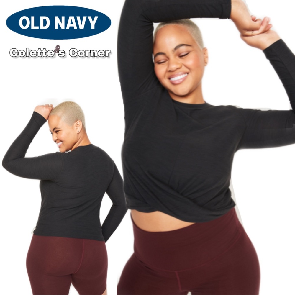❤️ Old Navy Heather Black Relaxed Breathe ON Twist-Hem Activewear Wrap Top